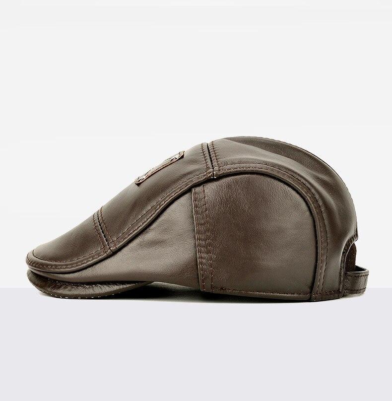Casquette Plate Beret en Cuir Pour Homme