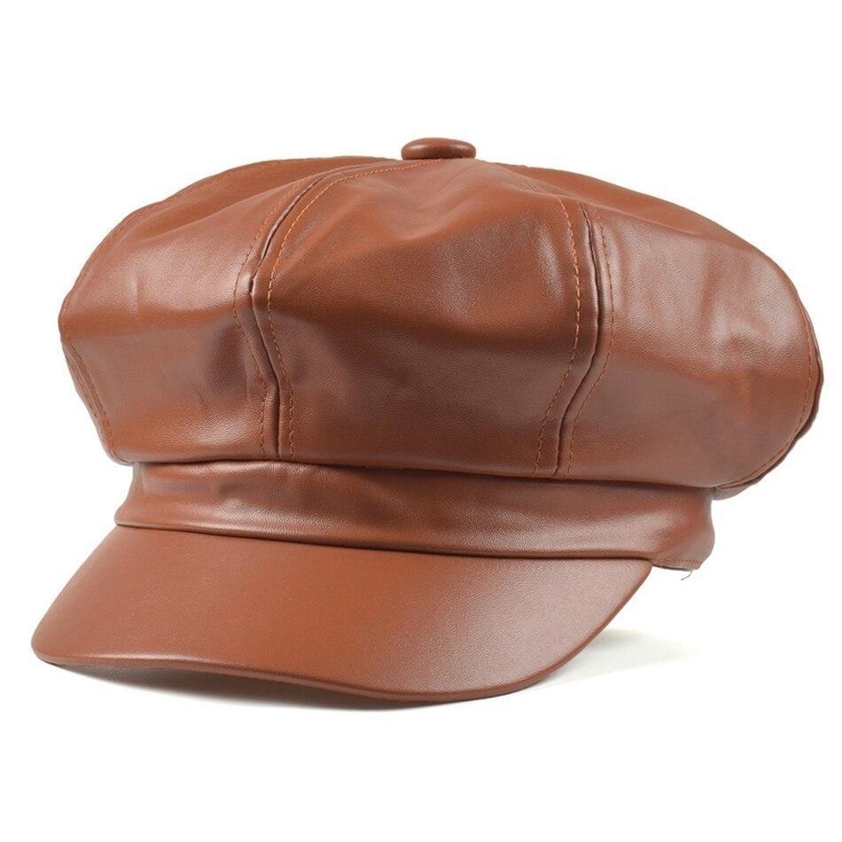 Casquette Gavroche Cuir Marron