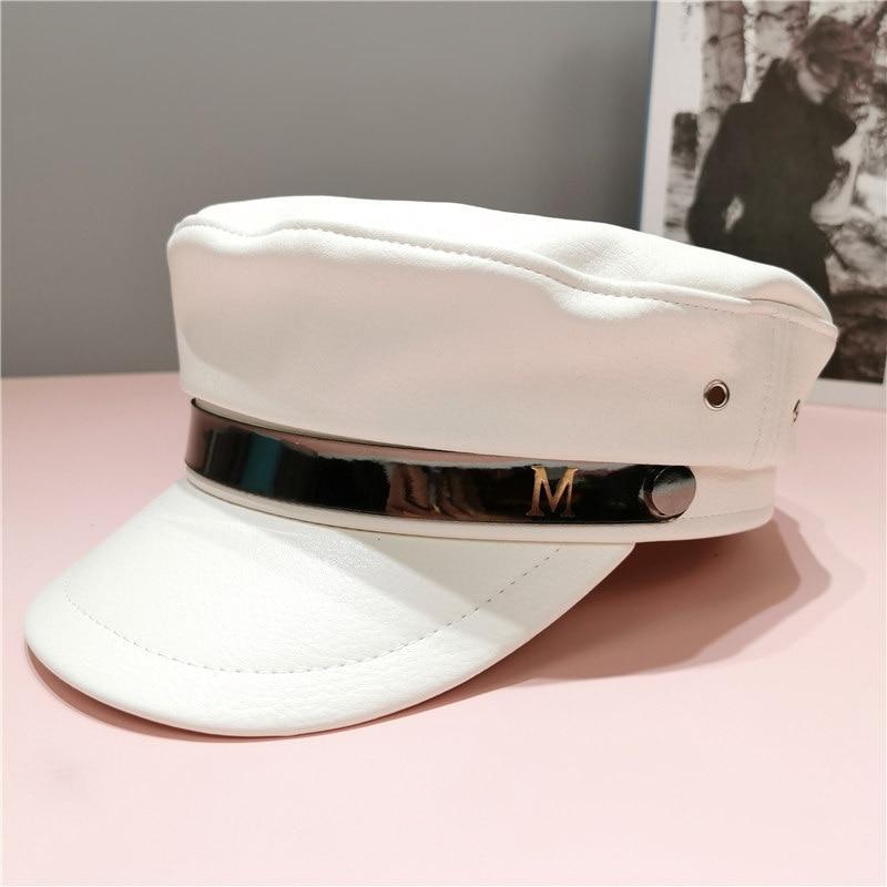 Casquette Gavroche Marin en Cuir Femme
