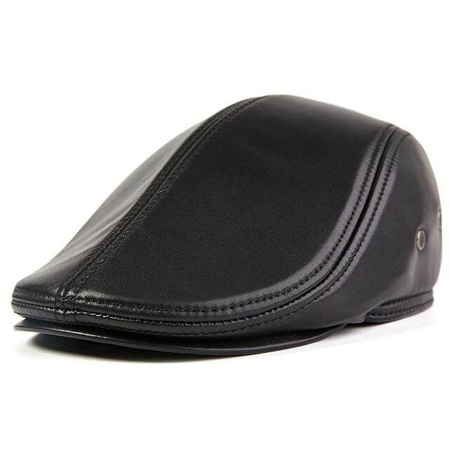 Casquette Plate Cuir Noir