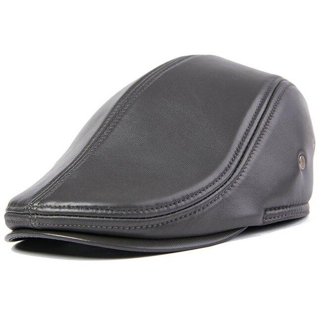 Casquette Plate en Cuir Pour Homme